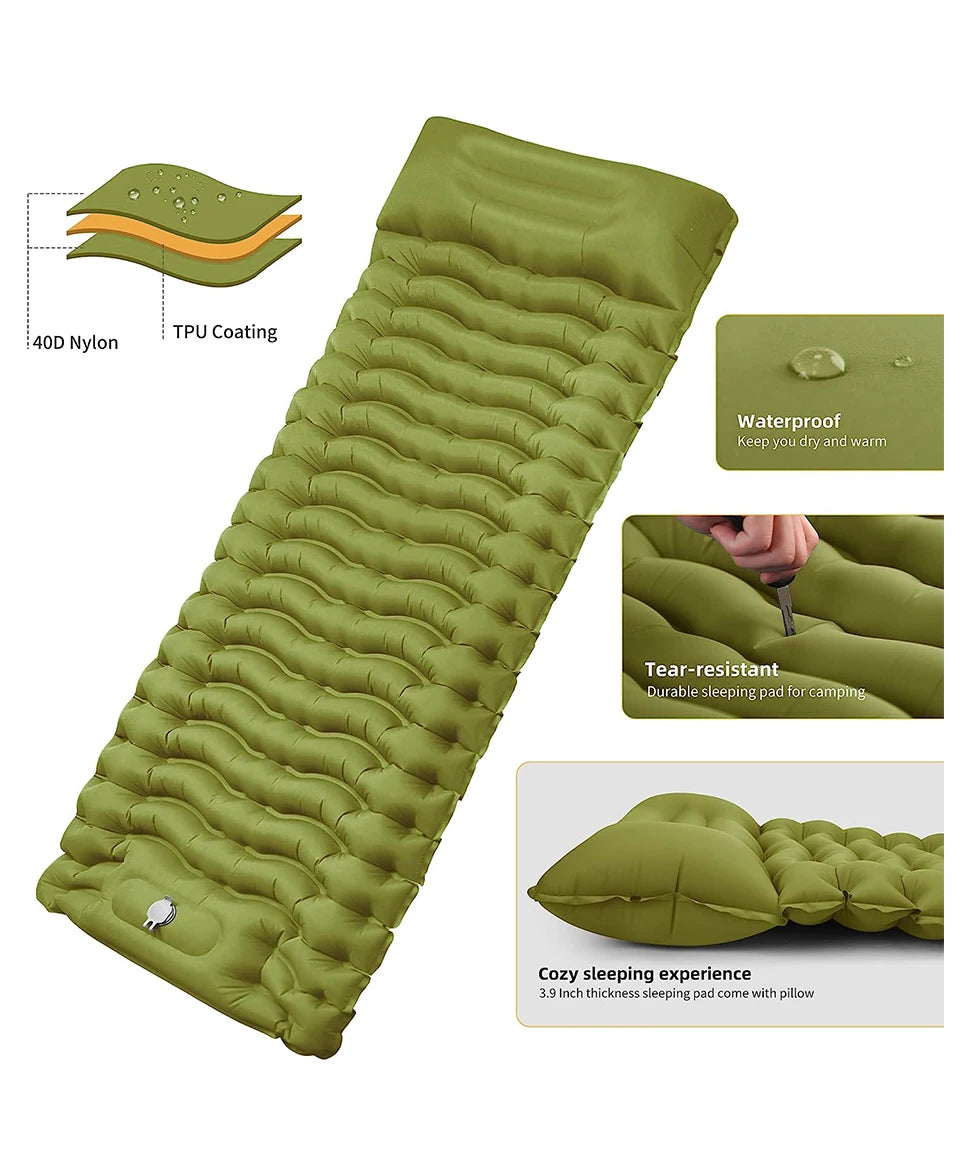 WESTTUNE Inflatable Camping Mattress – Thick Sleeping Pad with Built-in Pillow & Pump